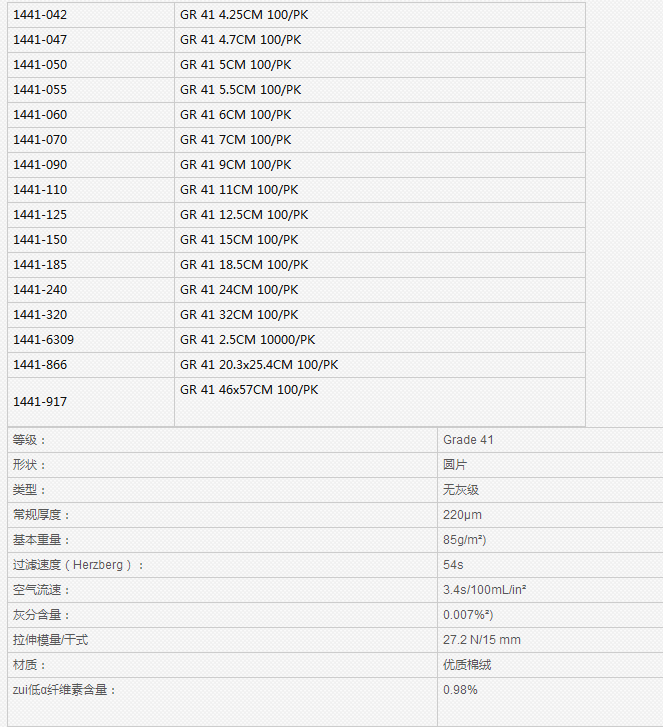 1441-917-英国沃特曼 Grade41定量滤纸