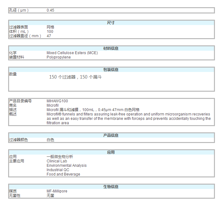 MIHAWG100-默克密理博microfil塑料漏斗100ml 无菌滤杯